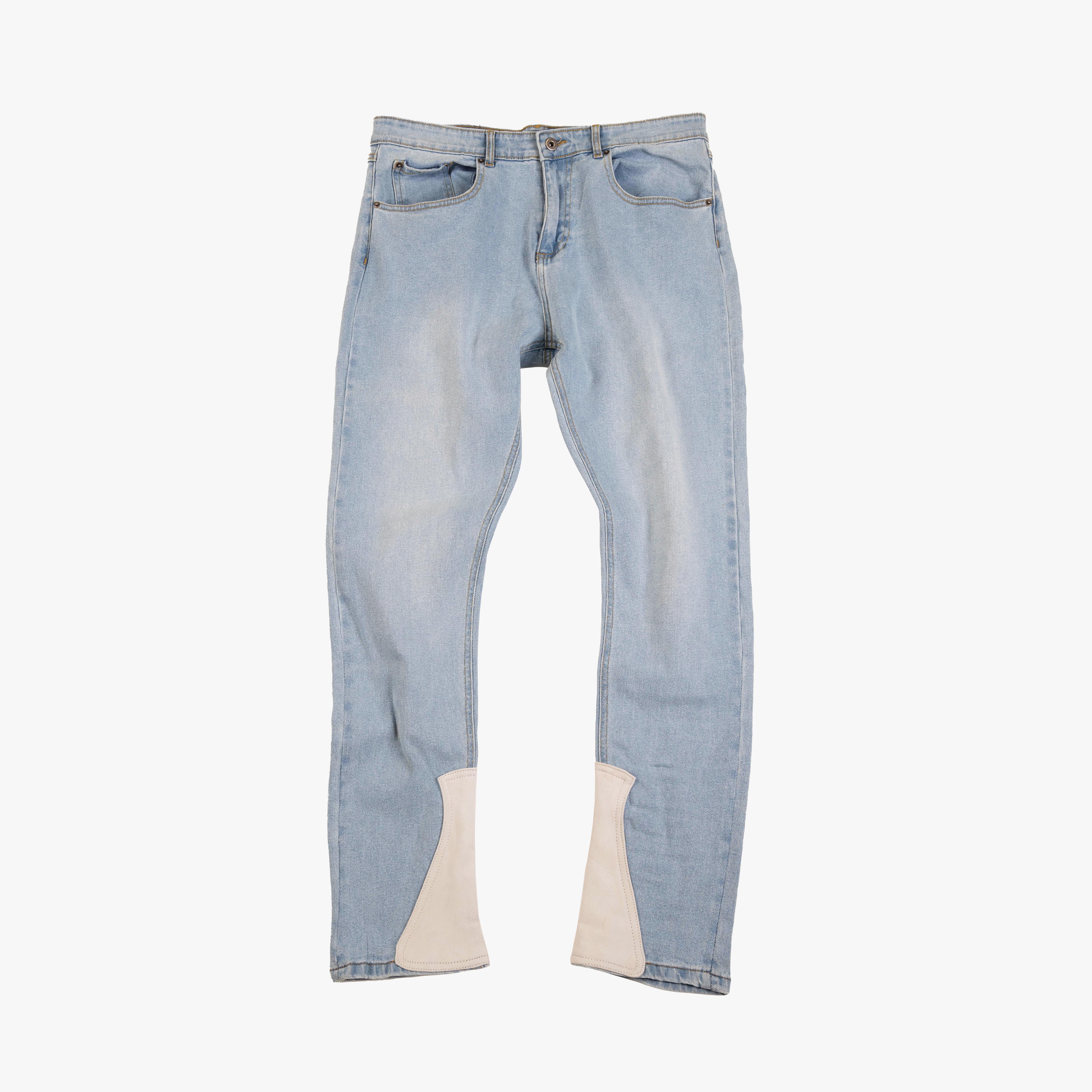 RR Signature Leather Patch Denim Jeans - Light Blue